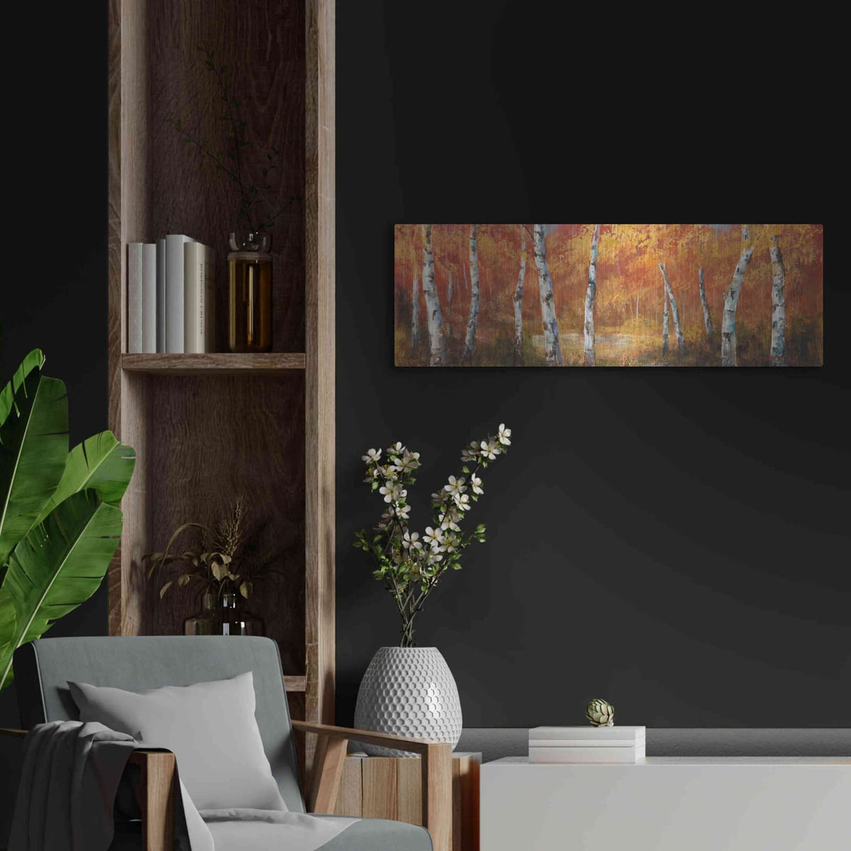 'Autumn Birch I' by Art Fronckowiak – Metal Wall Art, 36x12 room view