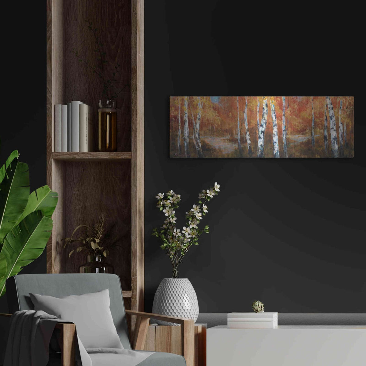 'Autumn Birch II' by Art Fronckowiak – Metal Wall Art, 36x12 room view