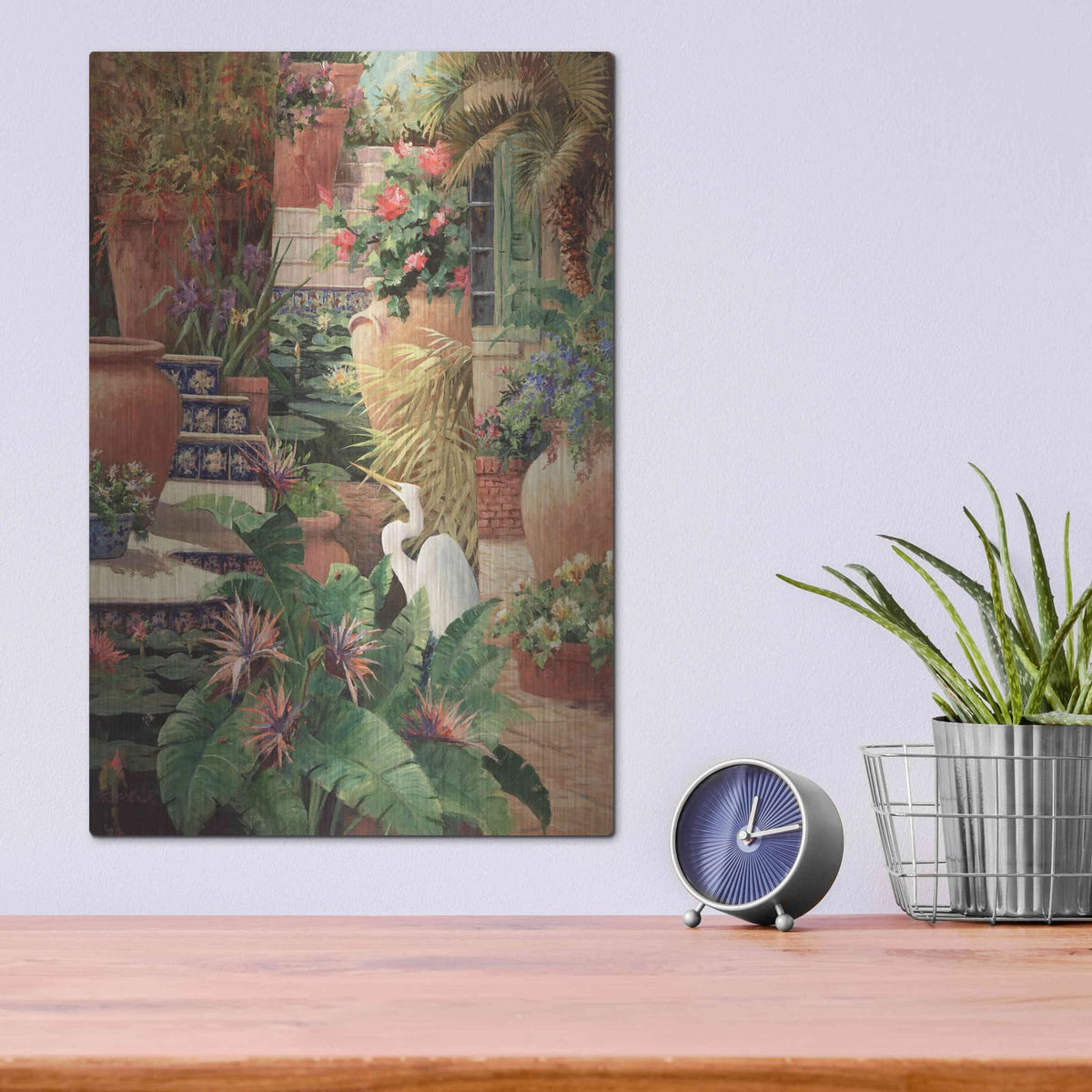'Floral Fractal with Egret' by Art Fronckowiak – Metal Wall Art, 12x16 room view