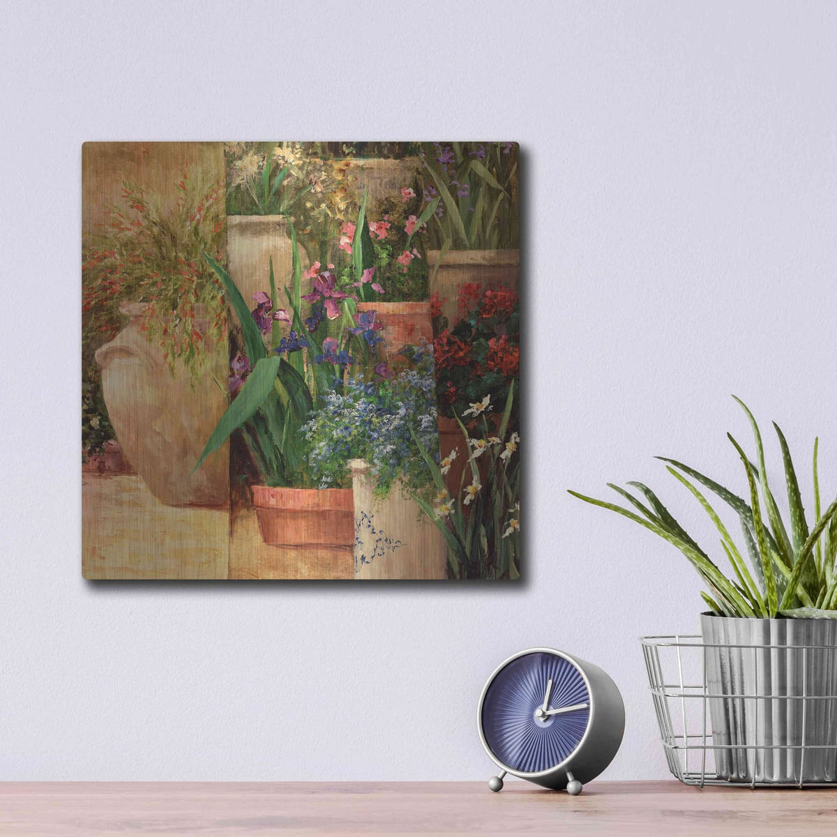 'Flower Pots Left' by Art Fronckowiak – Metal Wall Art, 12x12 room view