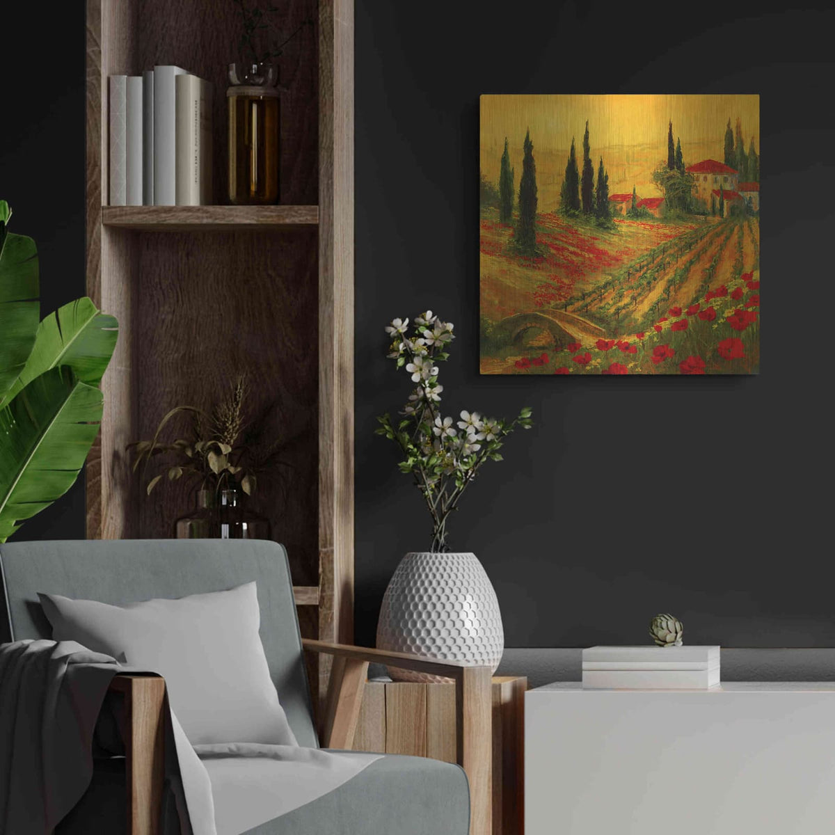 'Poppies of Toscano I' by Art Fronckowiak – Metal Wall Art, 24x24 room view