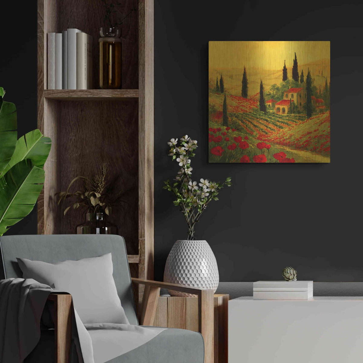 'Poppies of Toscano II' by Art Fronckowiak – Metal Wall Art, 24x24 room view