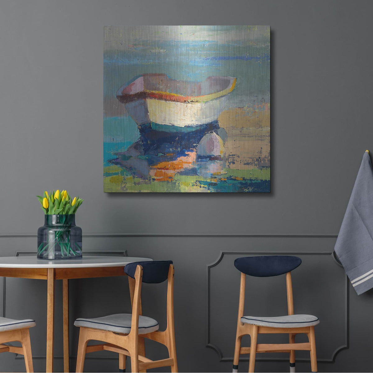 'Bottle Green Boat' by Beth Forst – Metal Wall Art, 36x36 room view