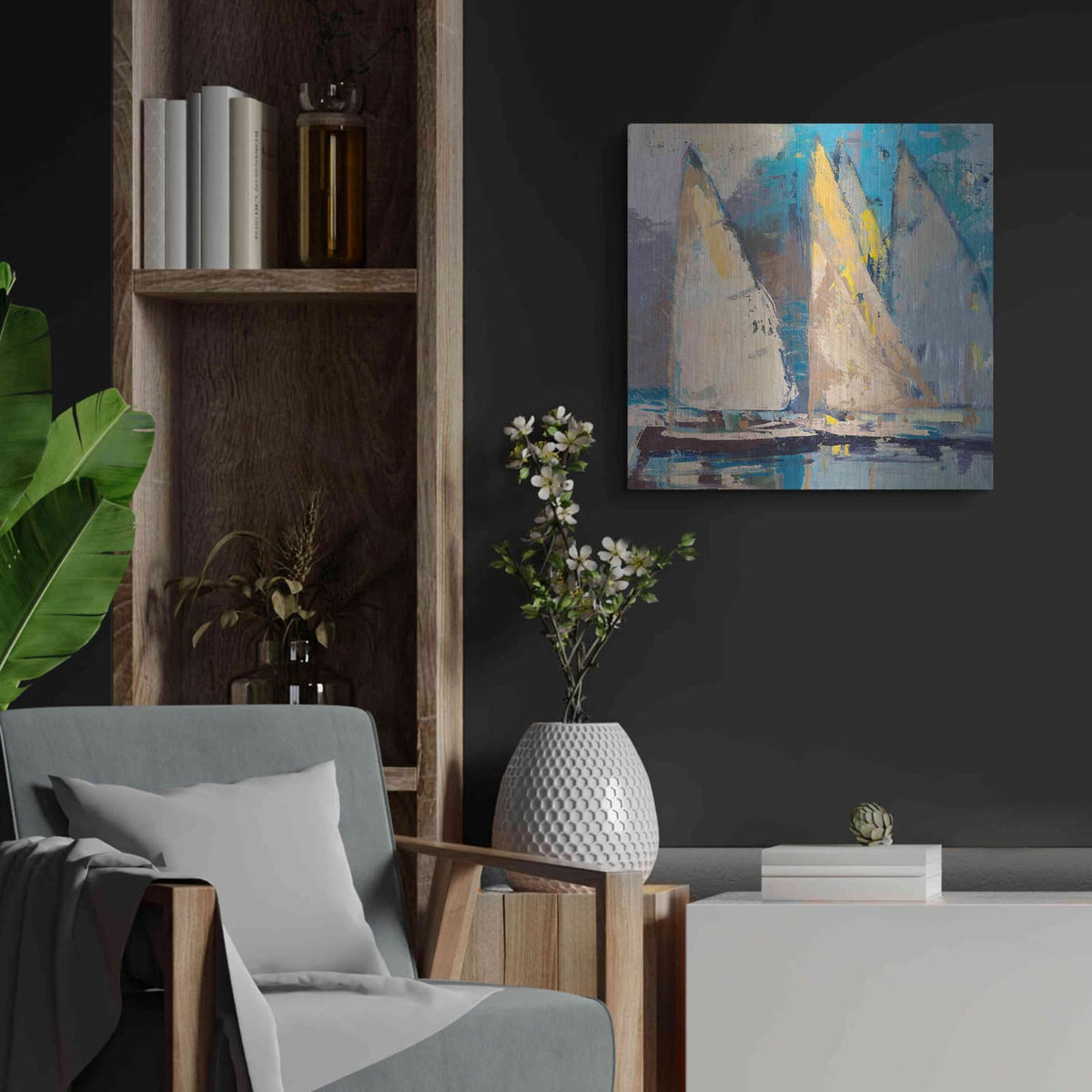 'Breeze Sail and Sky' by Beth Forst – Metal Wall Art, 24x24 room view