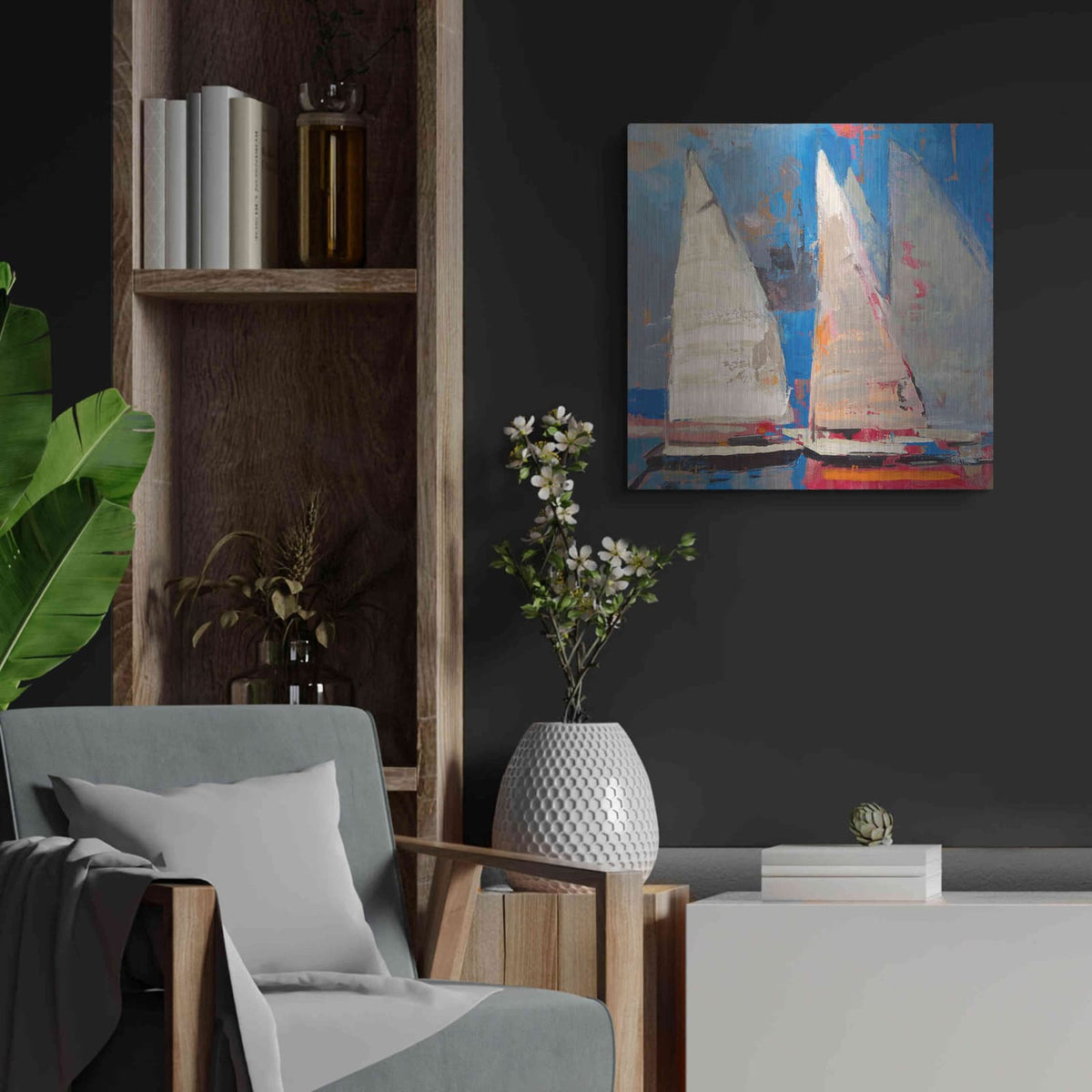 'Ghost Sailing' by Beth Forst – Metal Wall Art, 24x24 room view