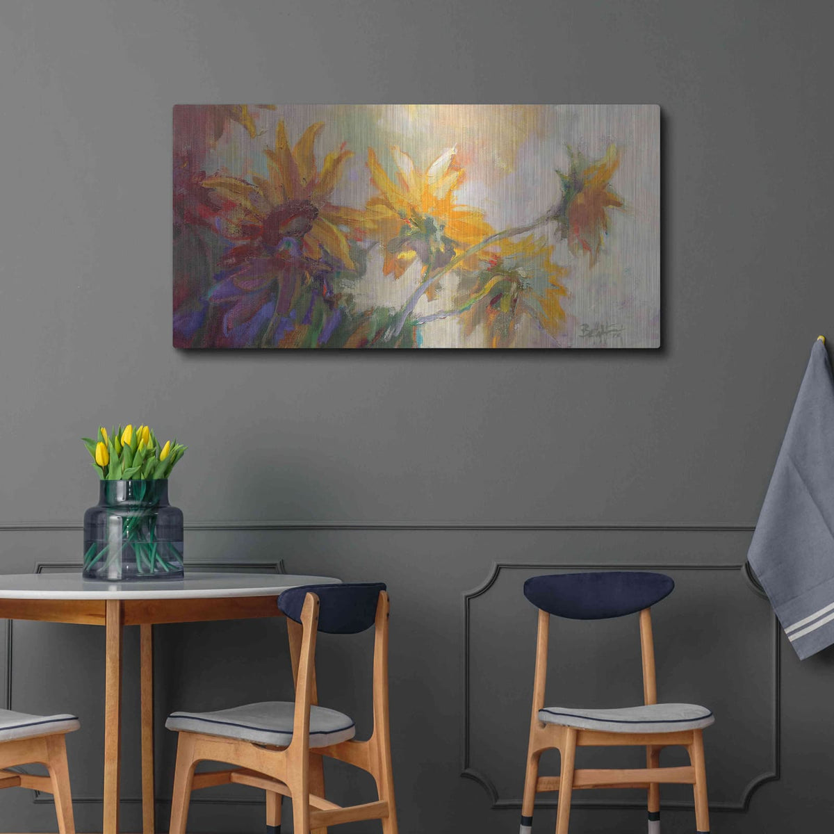 'Three Long Blossoms' by Beth Forst – Metal Wall Art, 48x24 room view