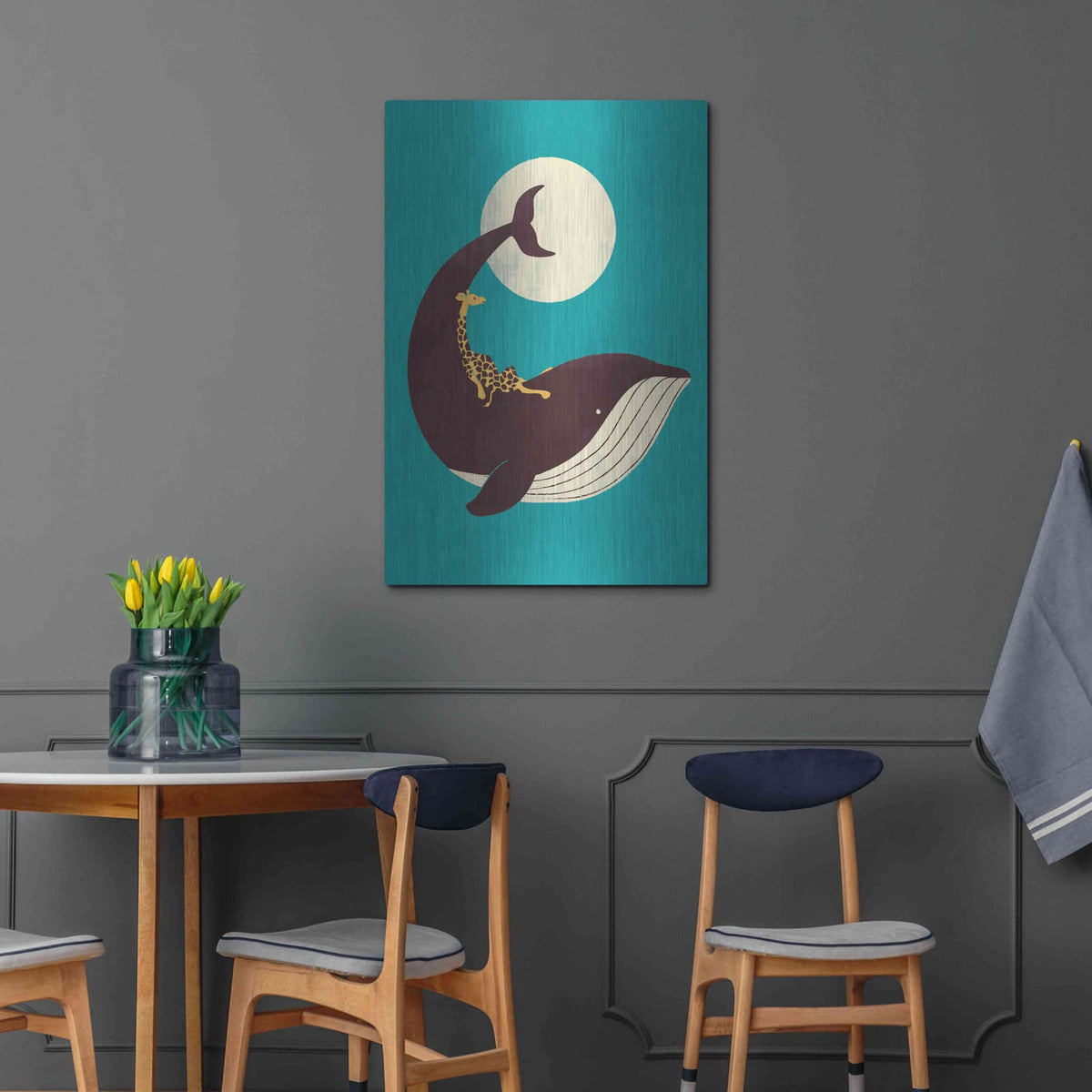 'The Giraffe and the Whale' by Jay Fleck – Metal Wall Art, 24x36 room view