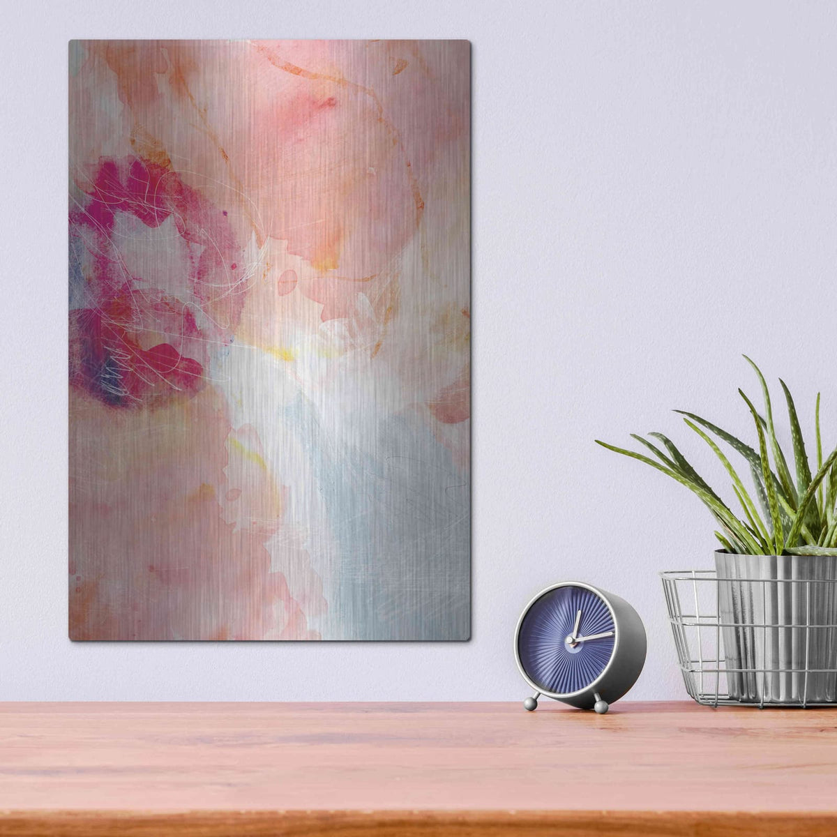 'Abstract Turquoise Pink No. 2' by Louis Duncan – Metal Wall Art, 12x16 room view