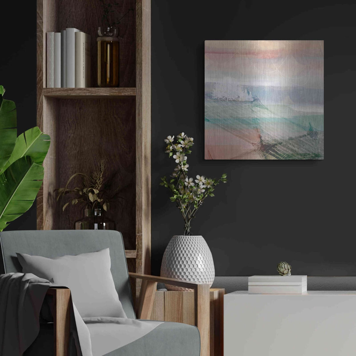 'Crimson Sunset No. 1' by Louis Duncan – Metal Wall Art, 24x24 room view