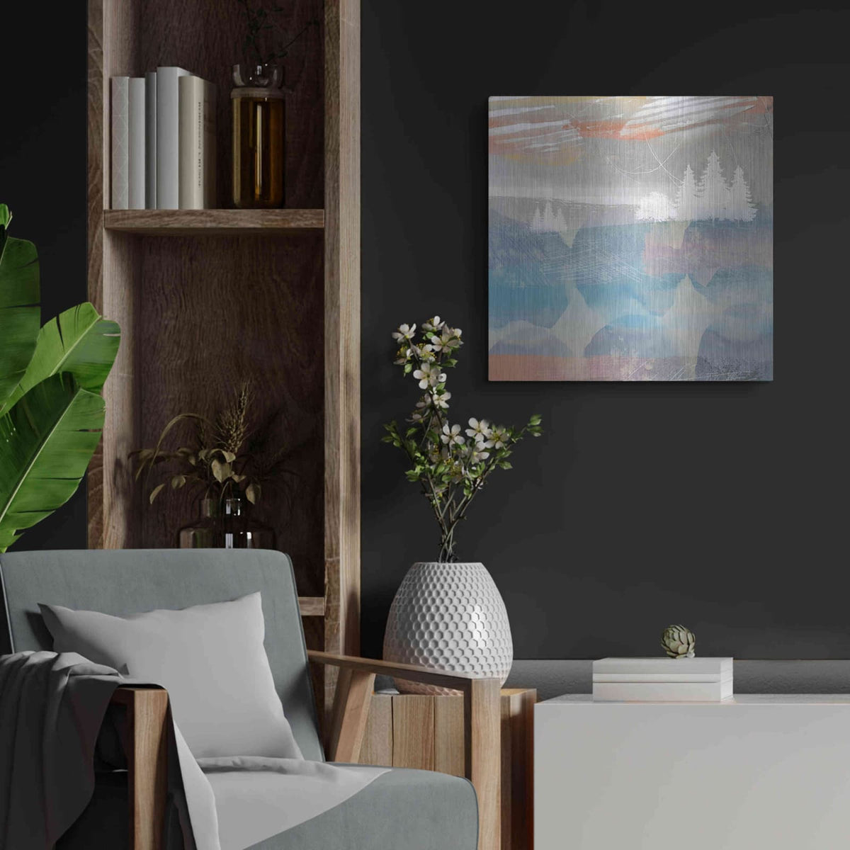 'Crimson Sunset No. 2' by Louis Duncan – Metal Wall Art, 24x24 room view