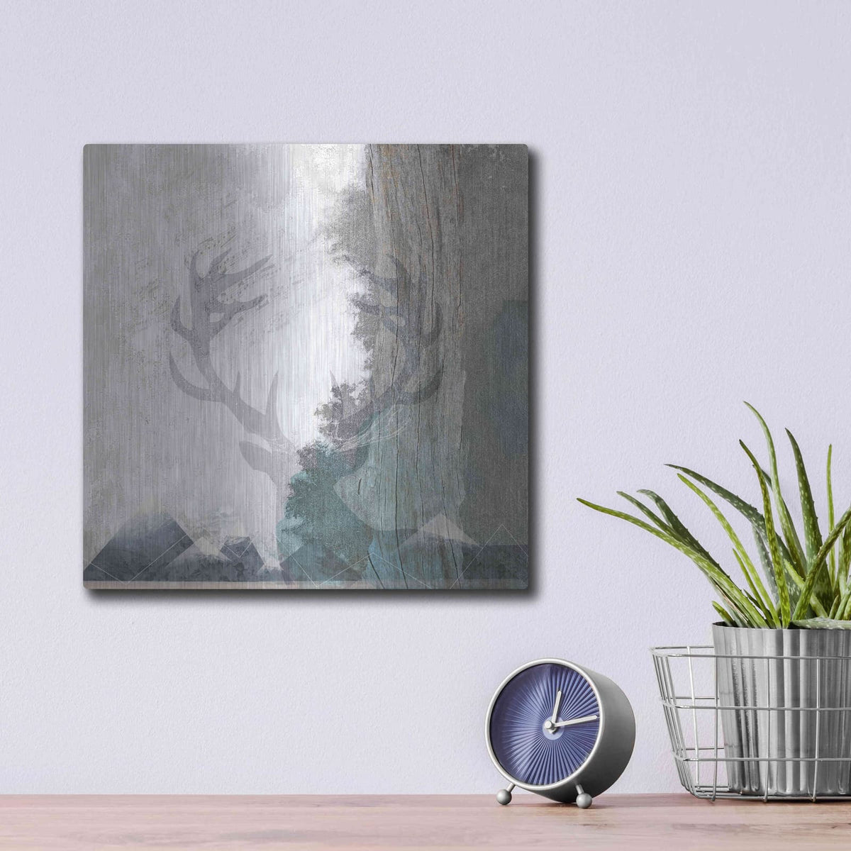 'Deer and Mountains 1' by Louis Duncan – Metal Wall Art, 12x12 room view