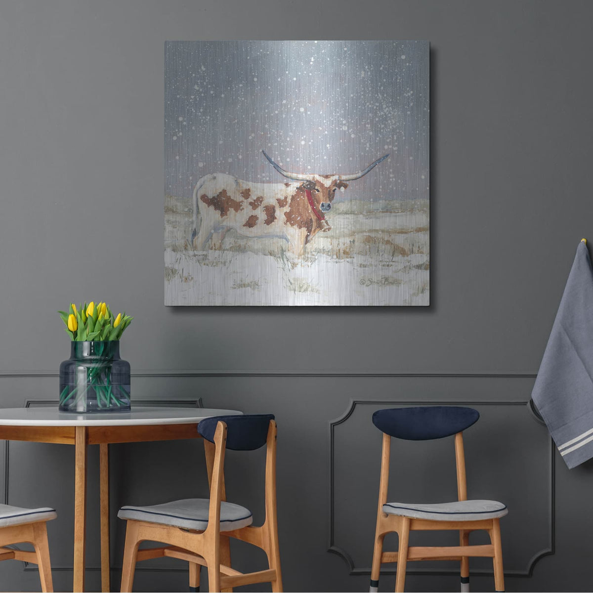 'Longhorn Holiday' by Sara Baker – Metal Wall Art, 36x36 room view