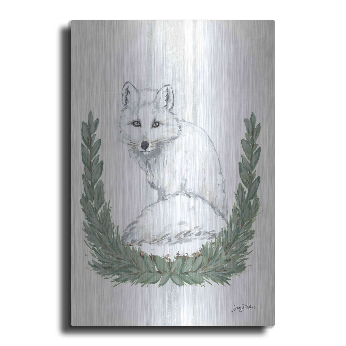'Arctic Winter Fox' by Sara Baker – Metal Wall Art