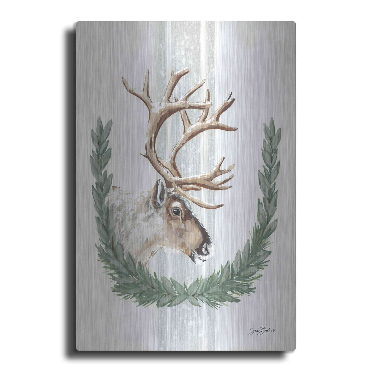 'Arctic Winter Reindeer' by Sara Baker – Metal Wall Art