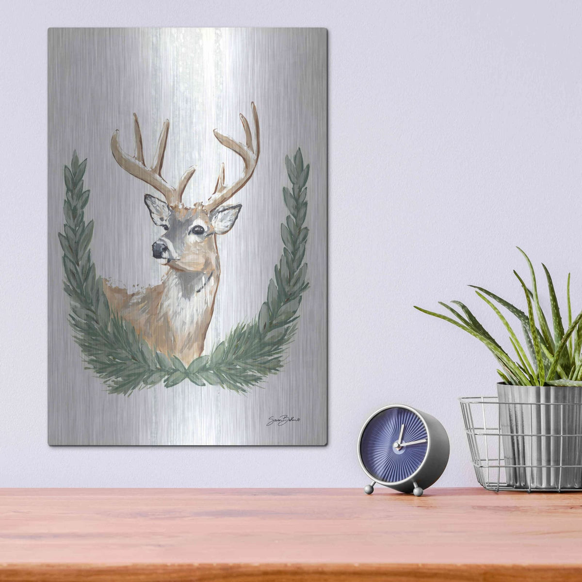 'Arctic Winter Deer' by Sara Baker – Metal Wall Art, 12x16 room view