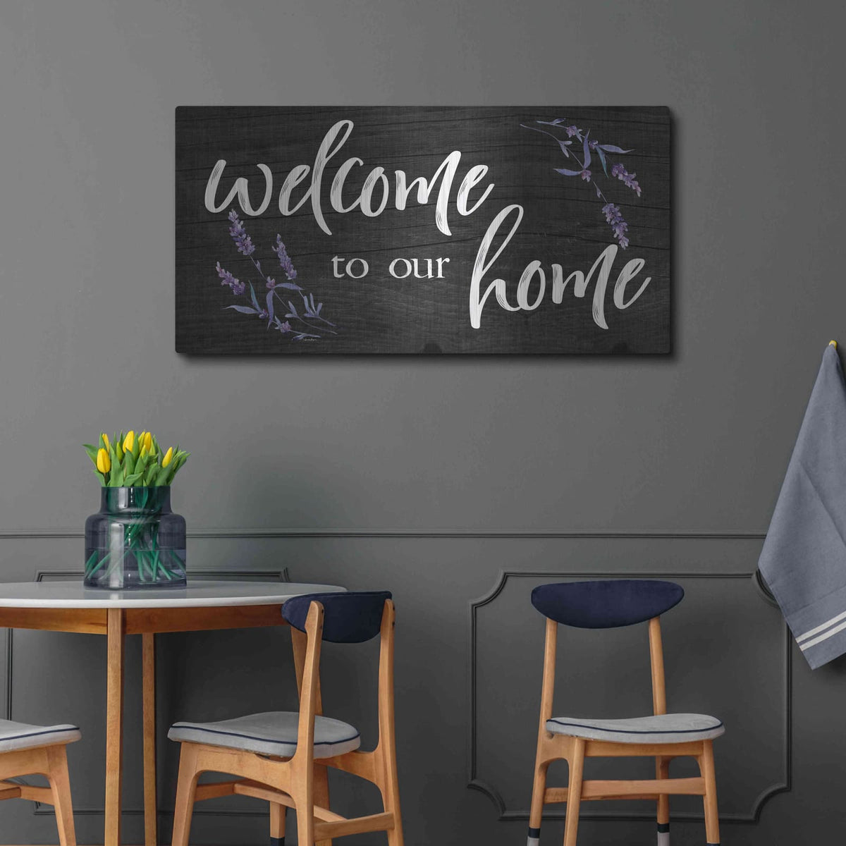 'Welcome to Our Home' by Susie Boyer – Metal Wall Art, 48x24 room view