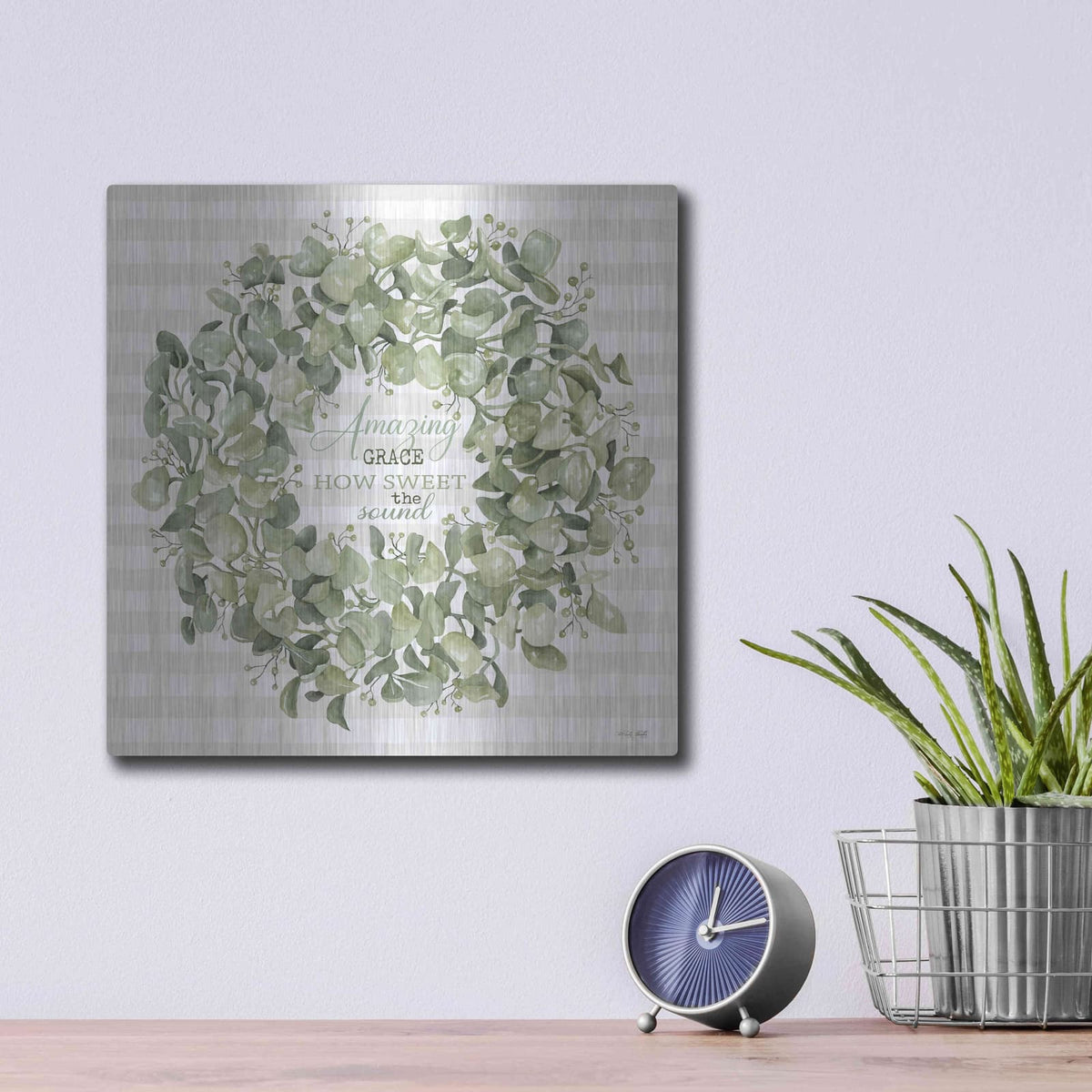 'Amazing Grace Wreath' by Cindy Jacobs – Metal Wall Art, 12x12 room view