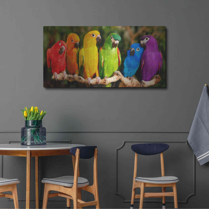Luxe Metal Art 'Rainbow Parrots' by Mike Jones, Metal Wall Art,48x24