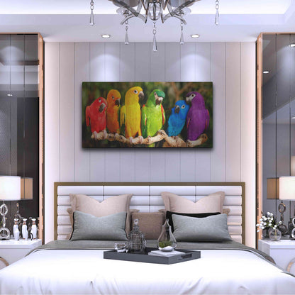 Luxe Metal Art 'Rainbow Parrots' by Mike Jones, Metal Wall Art,48x24