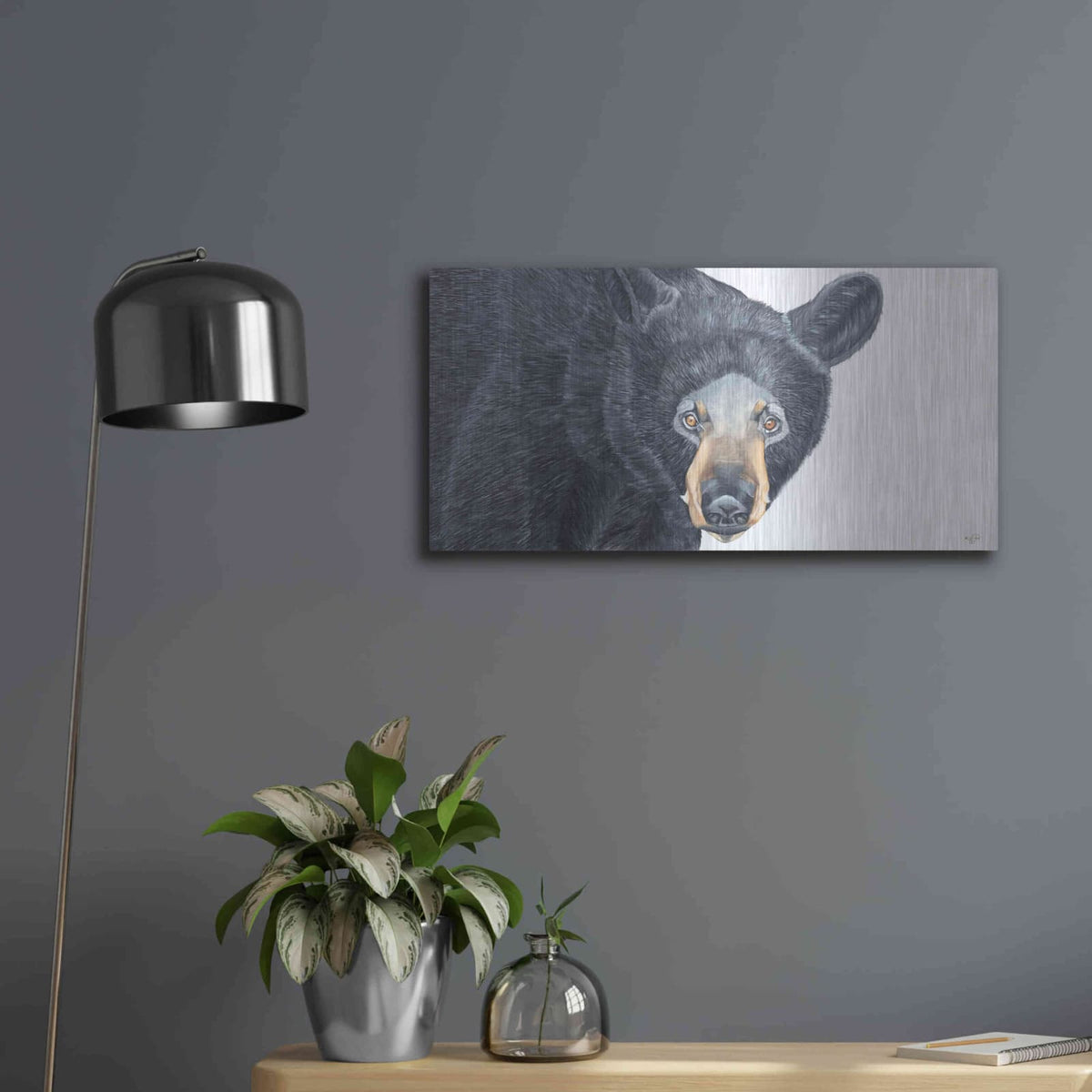 'Black Bear' by Diane Fifer – Metal Wall Art, 24x12 room view
