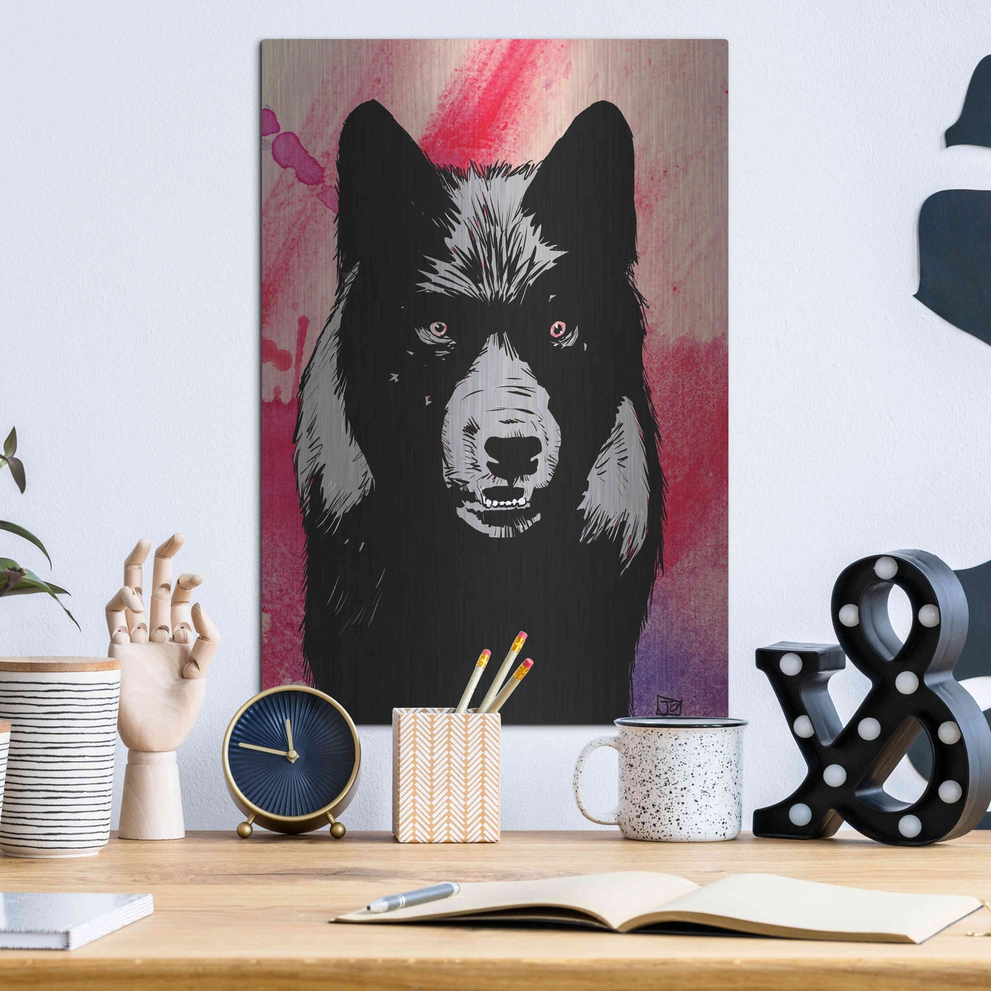 Luxe Metal Art 'Wolf' by Giuseppe Cristiano, Metal Wall Art,12x16