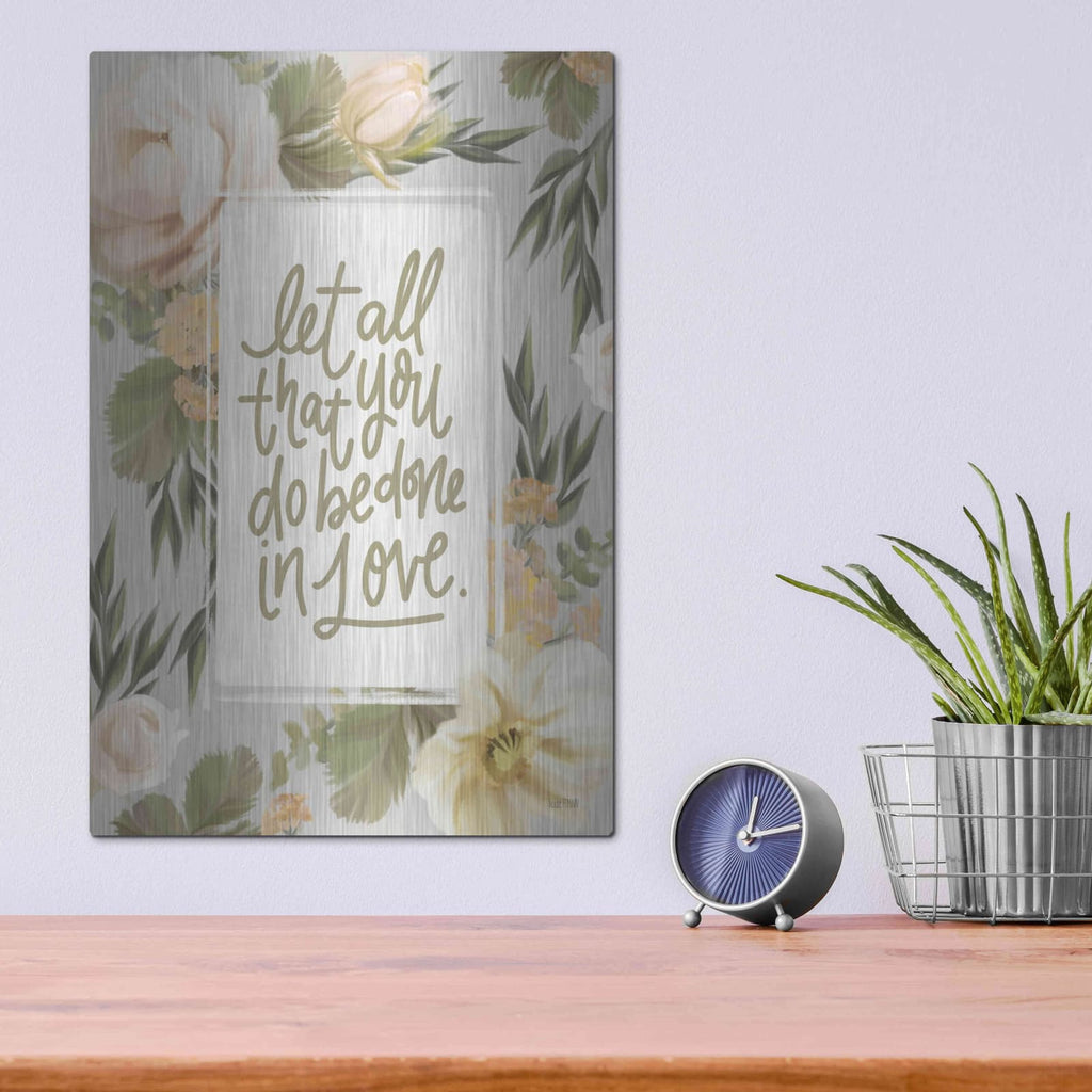'Be Done in Love Floral' by House Fenway – Metal Wall Art, 12x16 room view