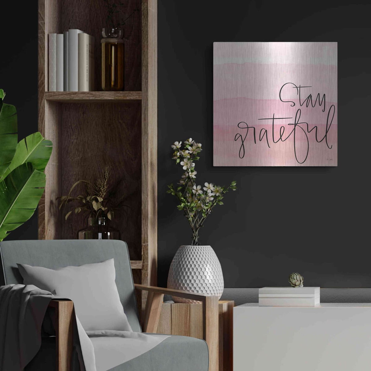 'Stay Grateful' by Jaxn Blvd – Metal Wall Art, 24x24 room view
