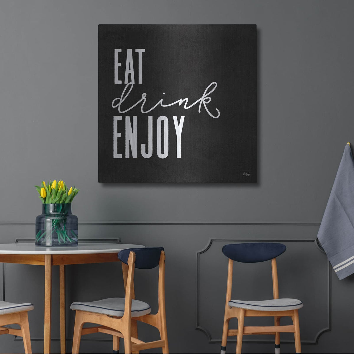 'Eat, Drink, Enjoy' by Jaxn Blvd – Metal Wall Art, 36x36 room view