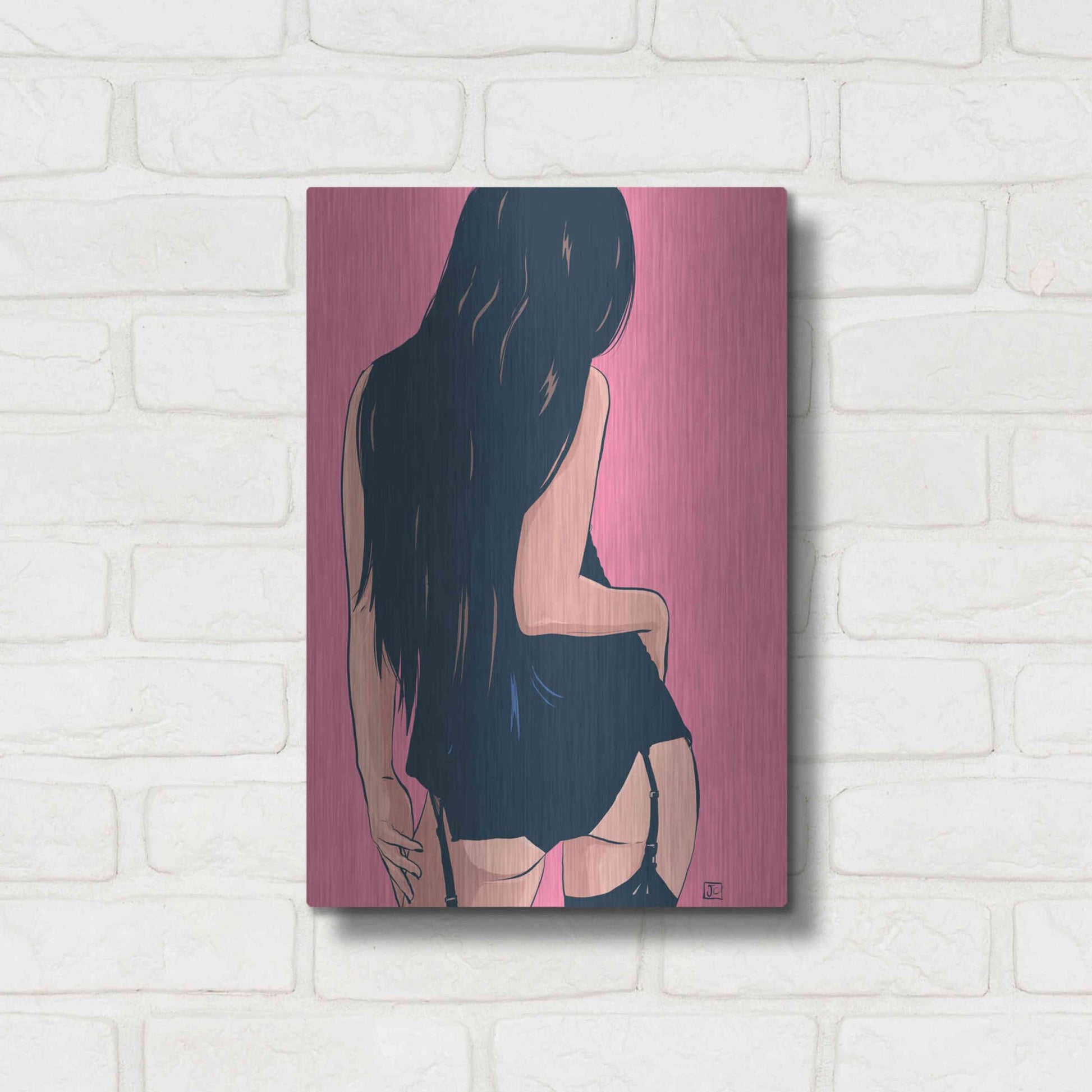 Luxe Metal Art 'Brunette in Black' by Giuseppe Cristiano, Metal Wall Art,12x16