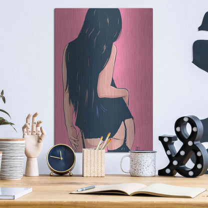 Luxe Metal Art 'Brunette in Black' by Giuseppe Cristiano, Metal Wall Art,12x16