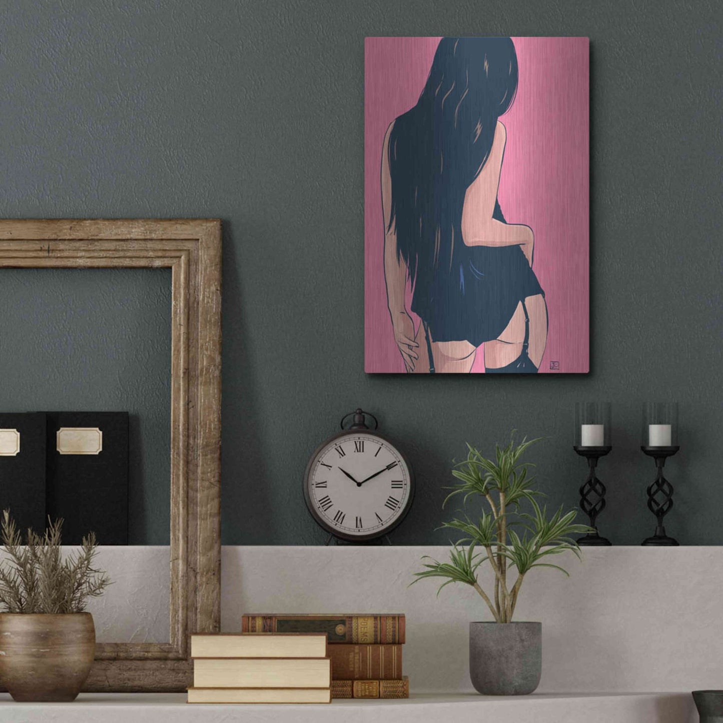 Luxe Metal Art 'Brunette in Black' by Giuseppe Cristiano, Metal Wall Art,12x16