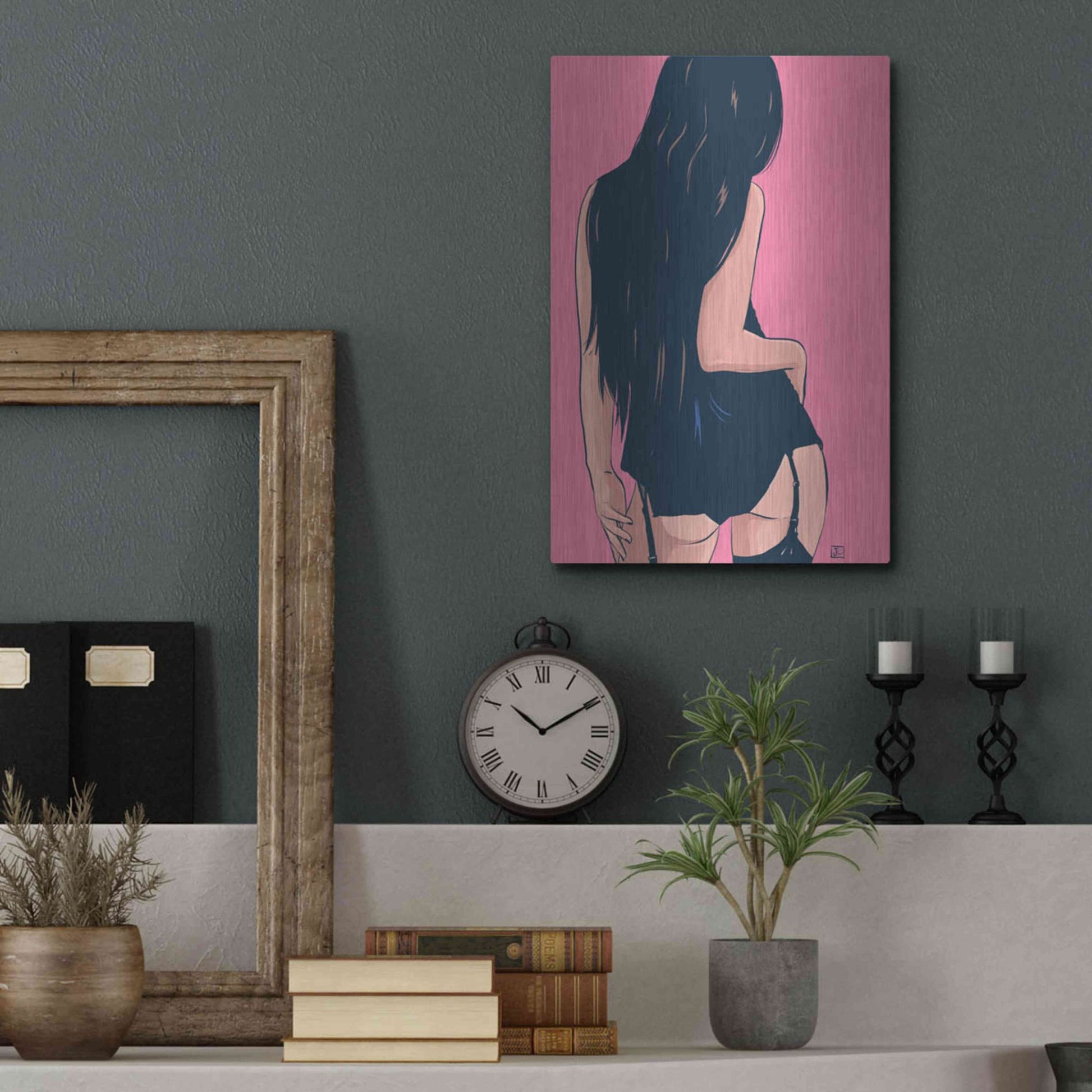 Luxe Metal Art 'Brunette in Black' by Giuseppe Cristiano, Metal Wall Art,12x16