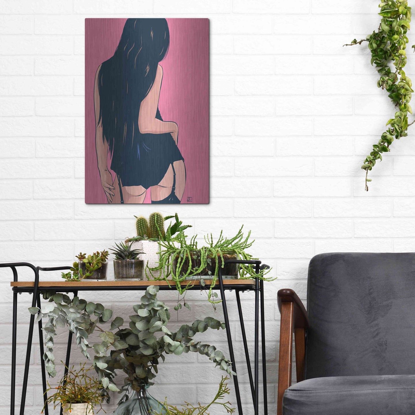 Luxe Metal Art 'Brunette in Black' by Giuseppe Cristiano, Metal Wall Art,12x16