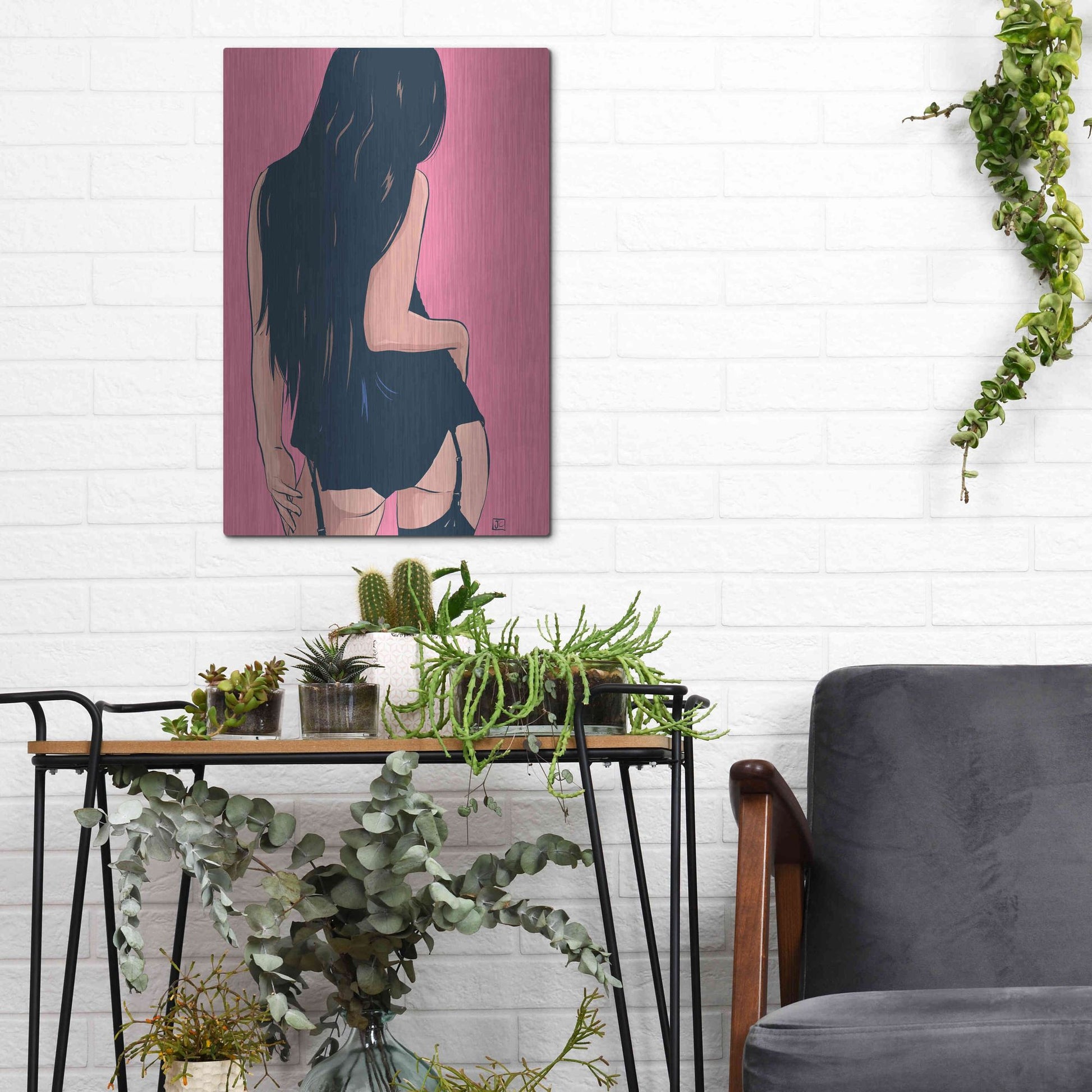 Luxe Metal Art 'Brunette in Black' by Giuseppe Cristiano, Metal Wall Art,12x16