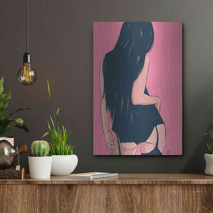 Luxe Metal Art 'Brunette in Black' by Giuseppe Cristiano, Metal Wall Art,12x16