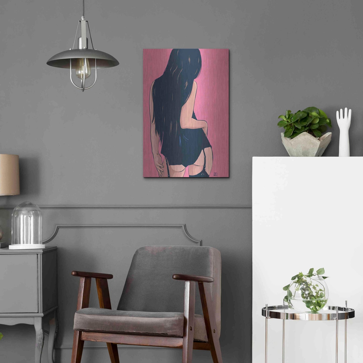 Luxe Metal Art 'Brunette in Black' by Giuseppe Cristiano, Metal Wall Art,16x24