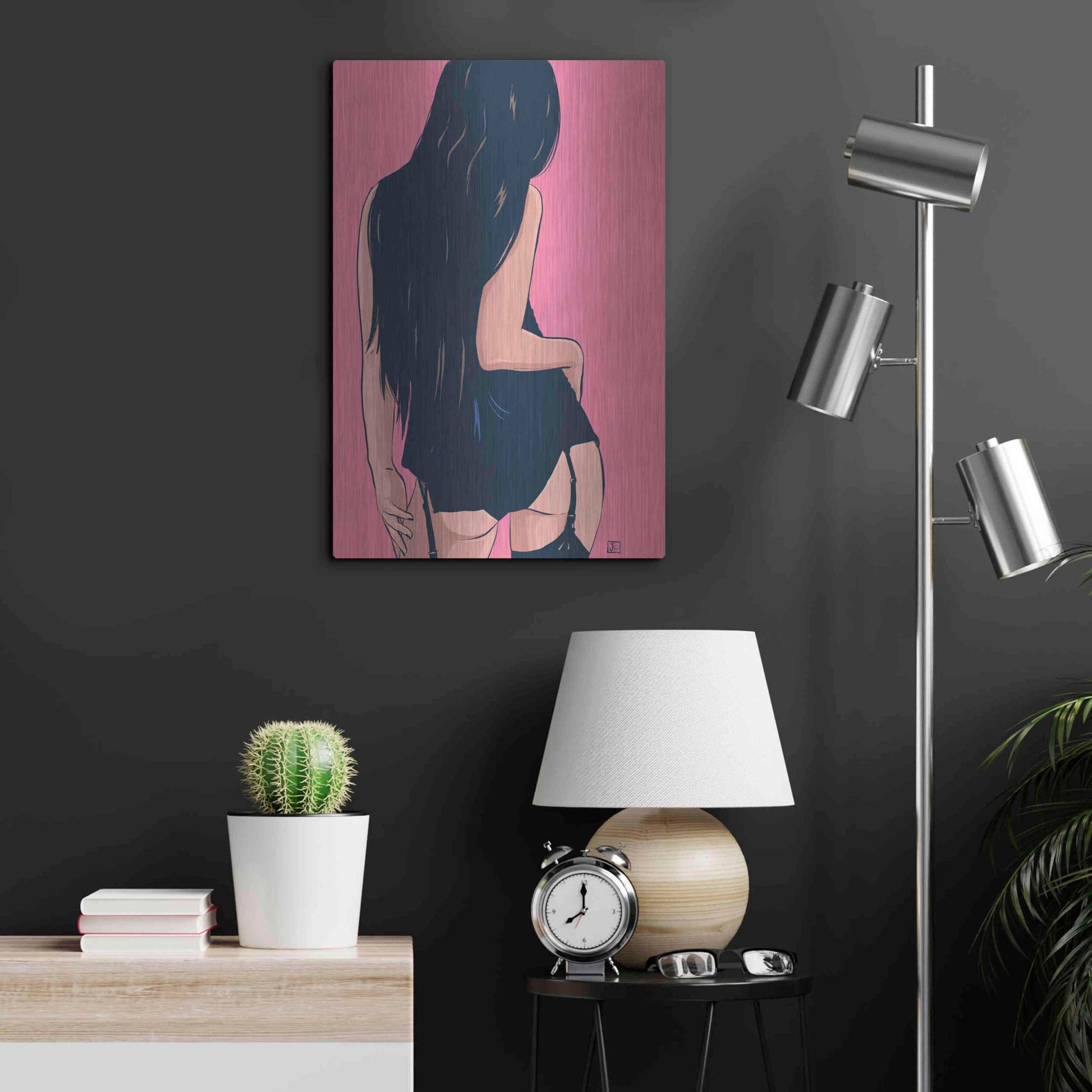 Luxe Metal Art 'Brunette in Black' by Giuseppe Cristiano, Metal Wall Art,16x24