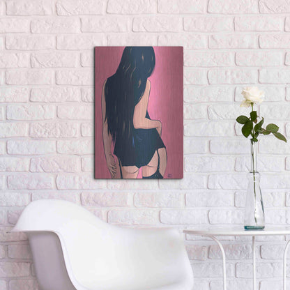 Luxe Metal Art 'Brunette in Black' by Giuseppe Cristiano, Metal Wall Art,16x24