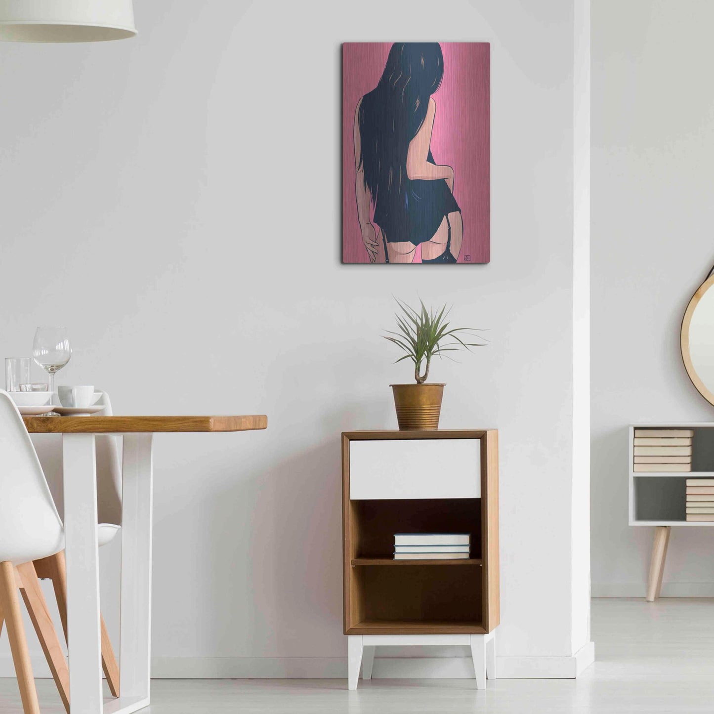 Luxe Metal Art 'Brunette in Black' by Giuseppe Cristiano, Metal Wall Art,16x24