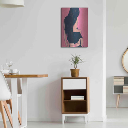 Luxe Metal Art 'Brunette in Black' by Giuseppe Cristiano, Metal Wall Art,16x24