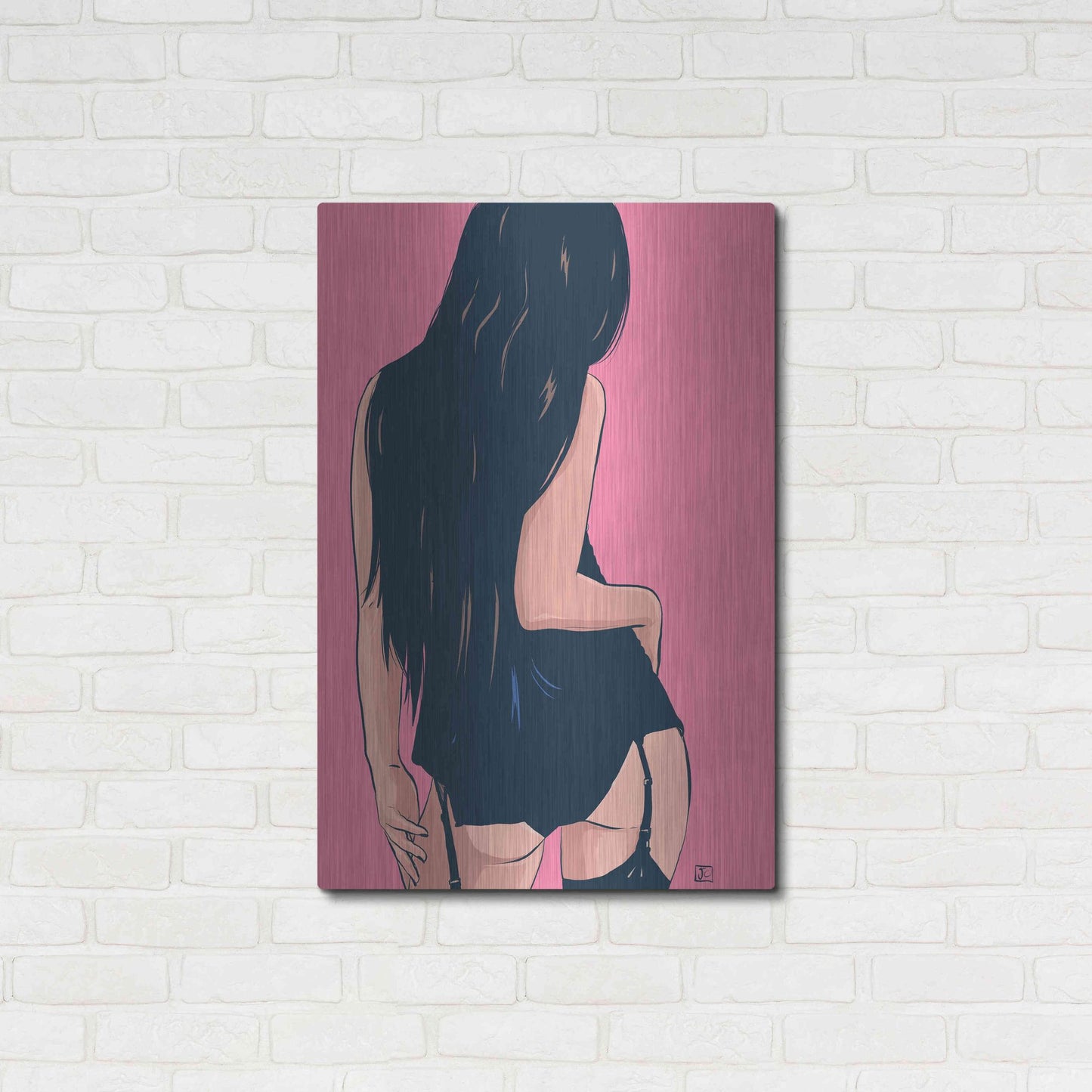 Luxe Metal Art 'Brunette in Black' by Giuseppe Cristiano, Metal Wall Art,24x36