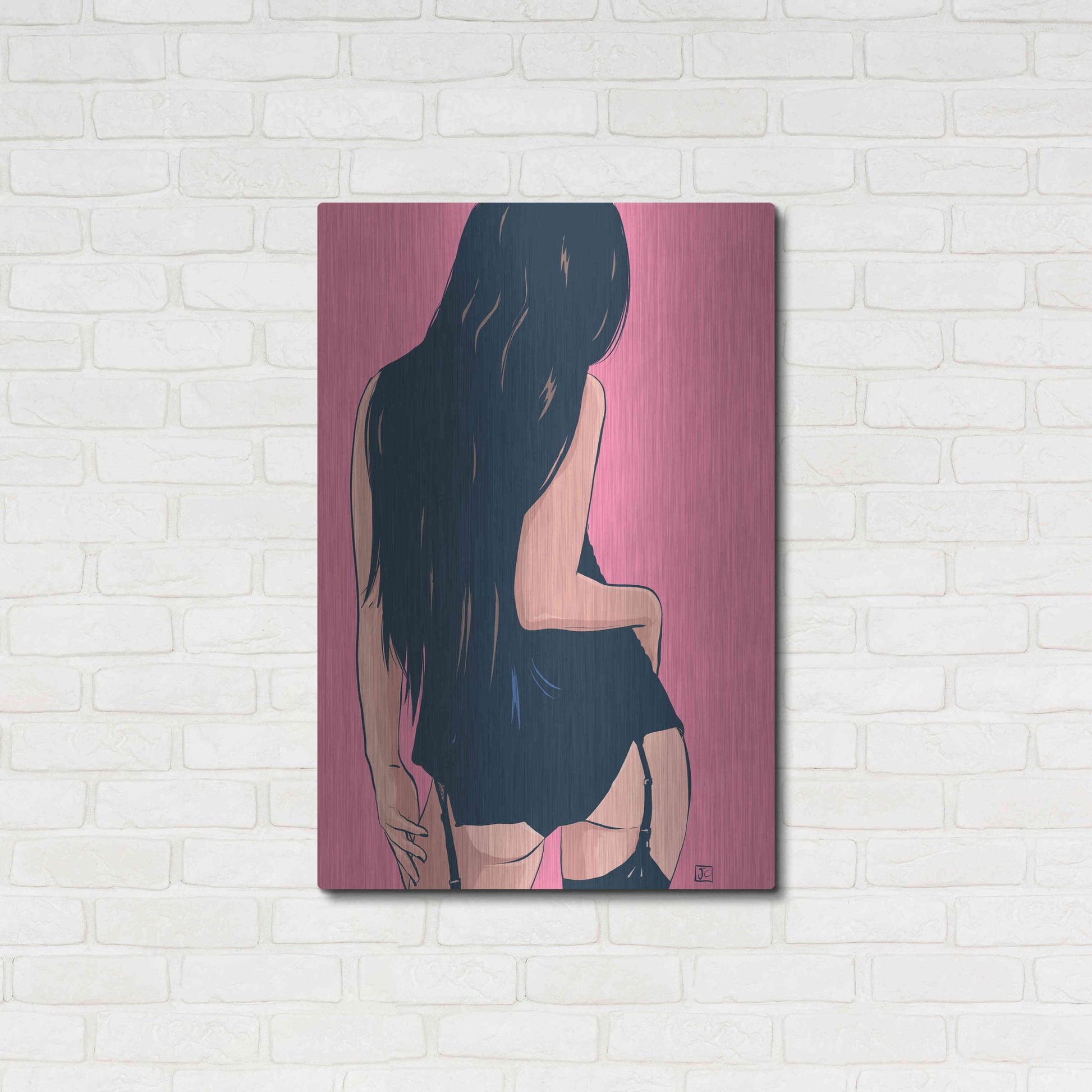 Luxe Metal Art 'Brunette in Black' by Giuseppe Cristiano, Metal Wall Art,24x36