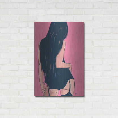 Luxe Metal Art 'Brunette in Black' by Giuseppe Cristiano, Metal Wall Art,24x36