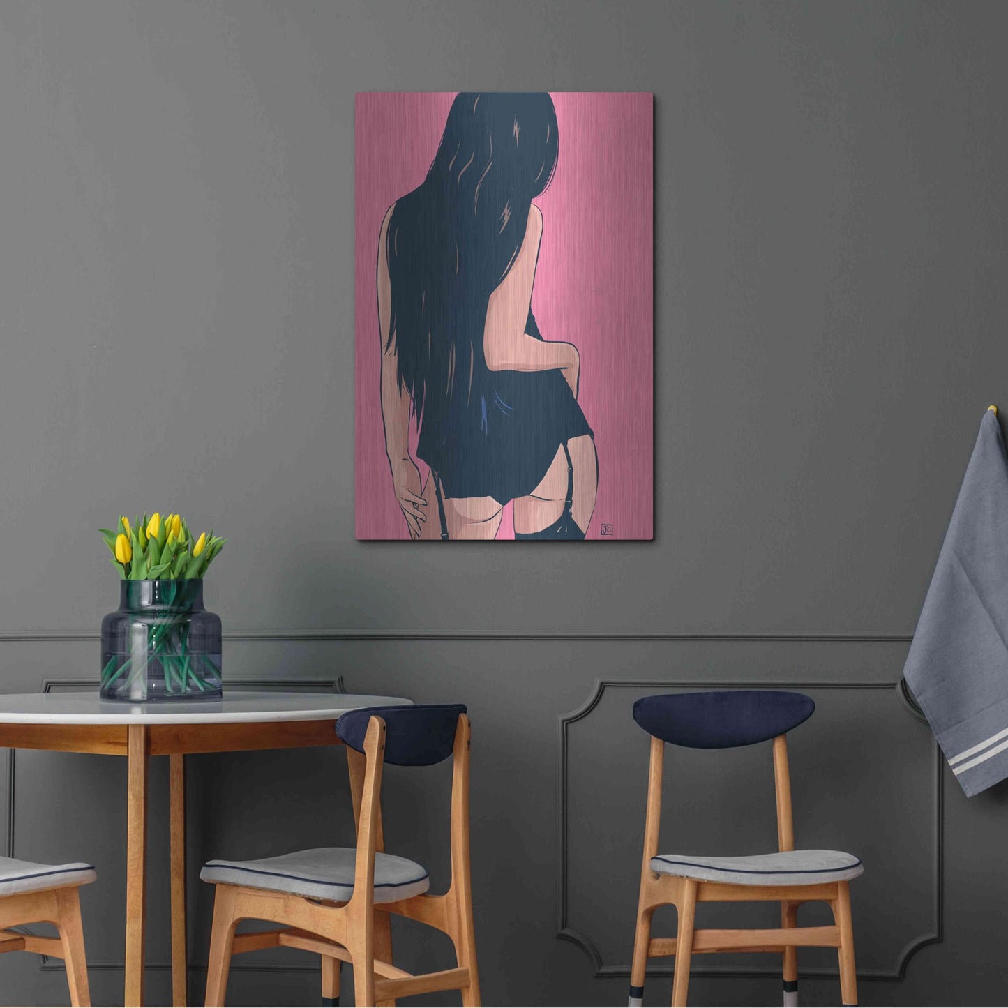 Luxe Metal Art 'Brunette in Black' by Giuseppe Cristiano, Metal Wall Art,24x36