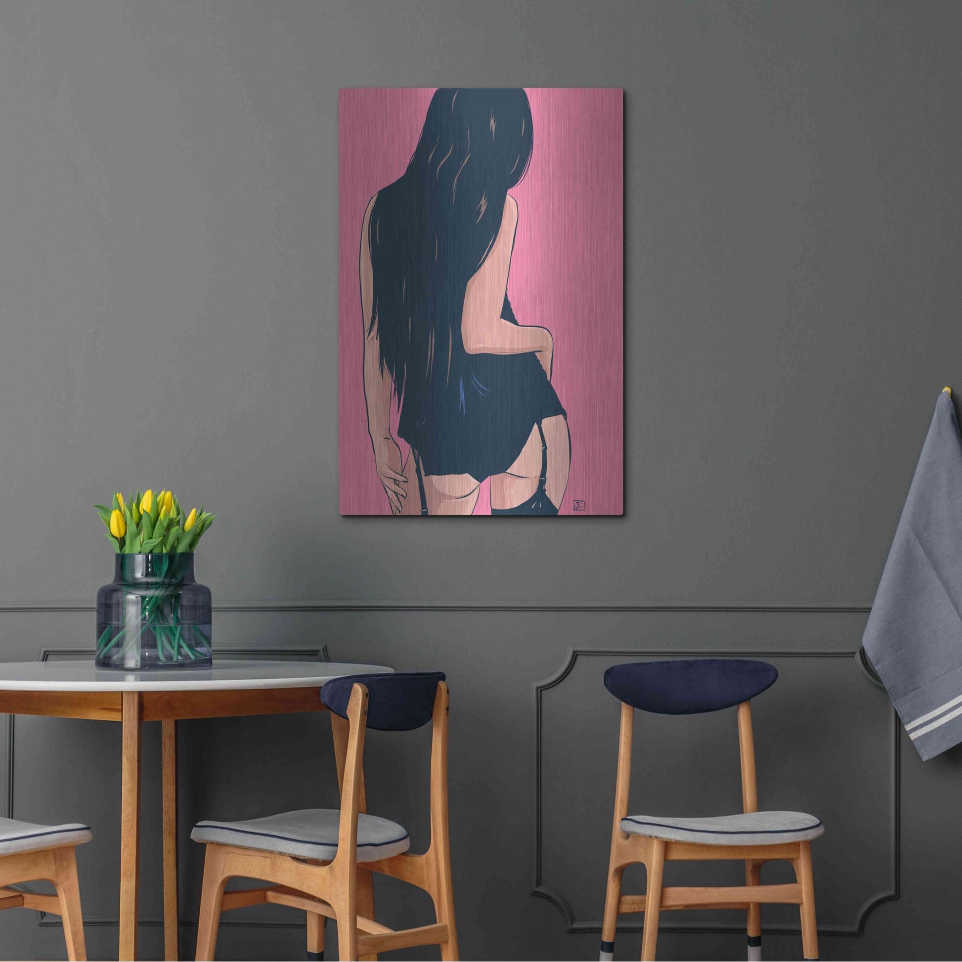 Luxe Metal Art 'Brunette in Black' by Giuseppe Cristiano, Metal Wall Art,24x36