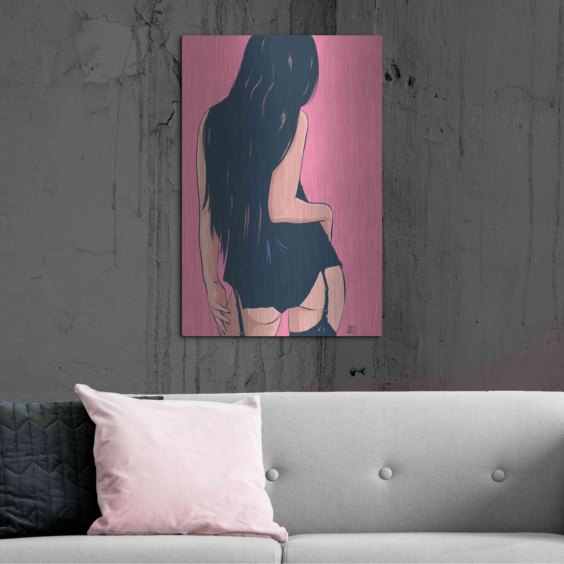 Luxe Metal Art 'Brunette in Black' by Giuseppe Cristiano, Metal Wall Art,24x36
