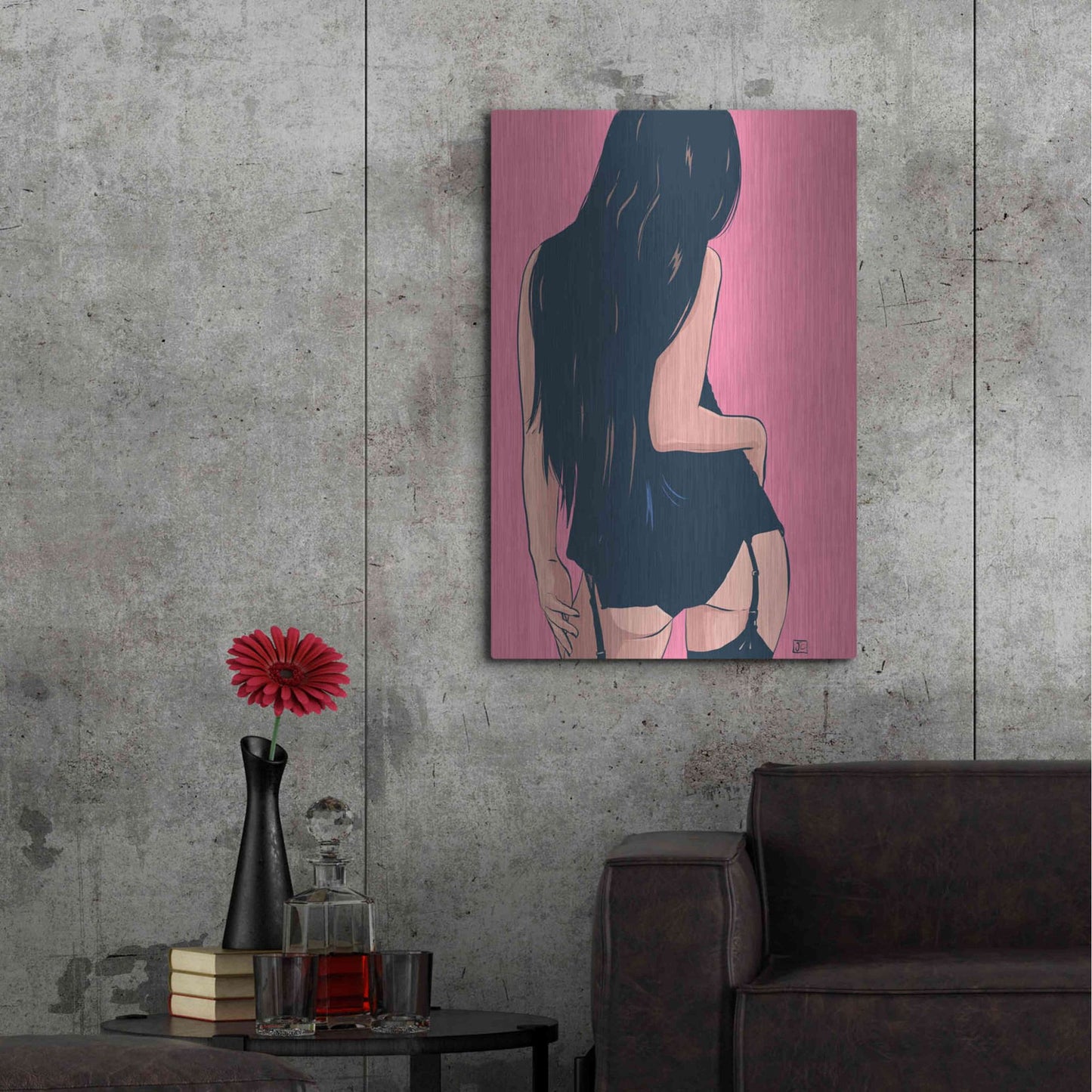 Luxe Metal Art 'Brunette in Black' by Giuseppe Cristiano, Metal Wall Art,24x36