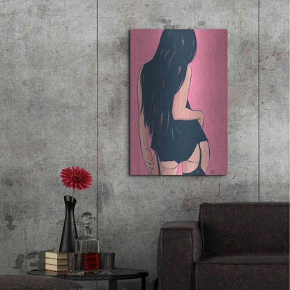 Luxe Metal Art 'Brunette in Black' by Giuseppe Cristiano, Metal Wall Art,24x36