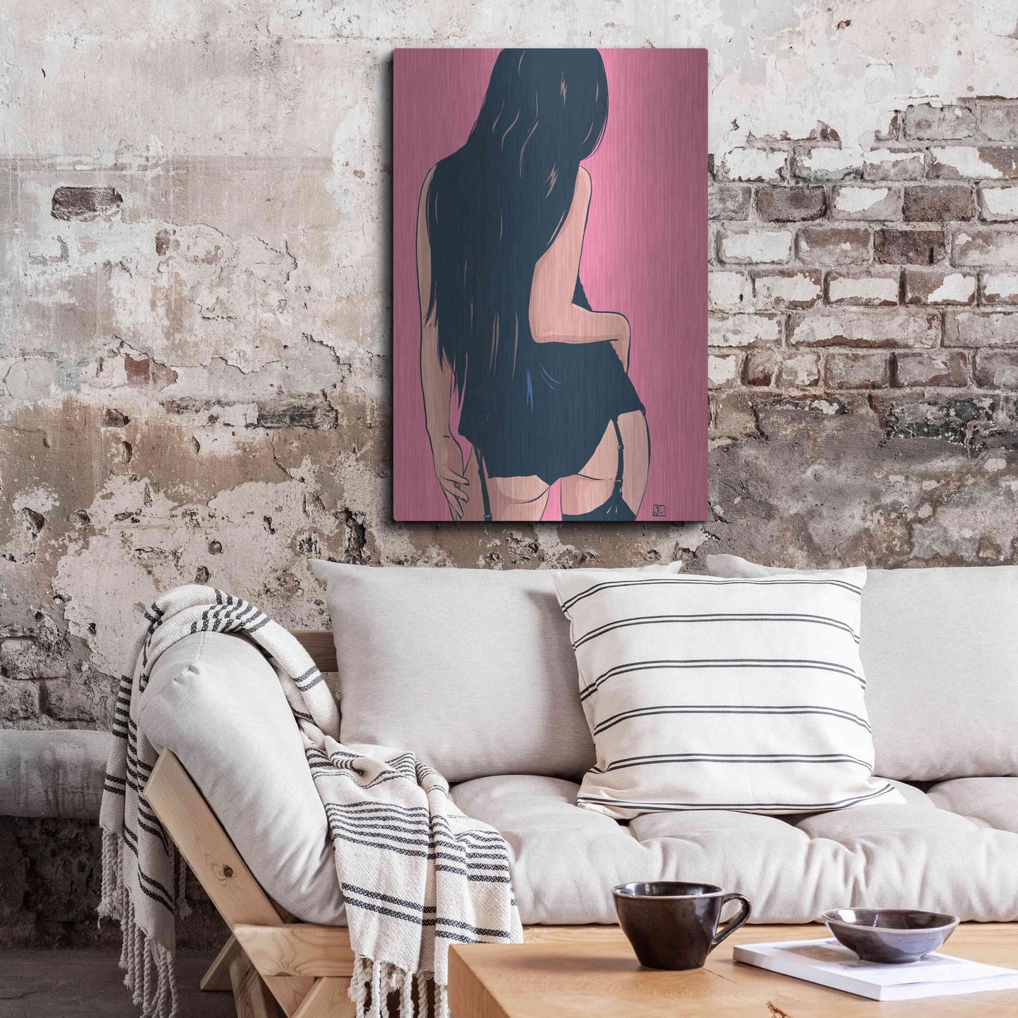 Luxe Metal Art 'Brunette in Black' by Giuseppe Cristiano, Metal Wall Art,24x36