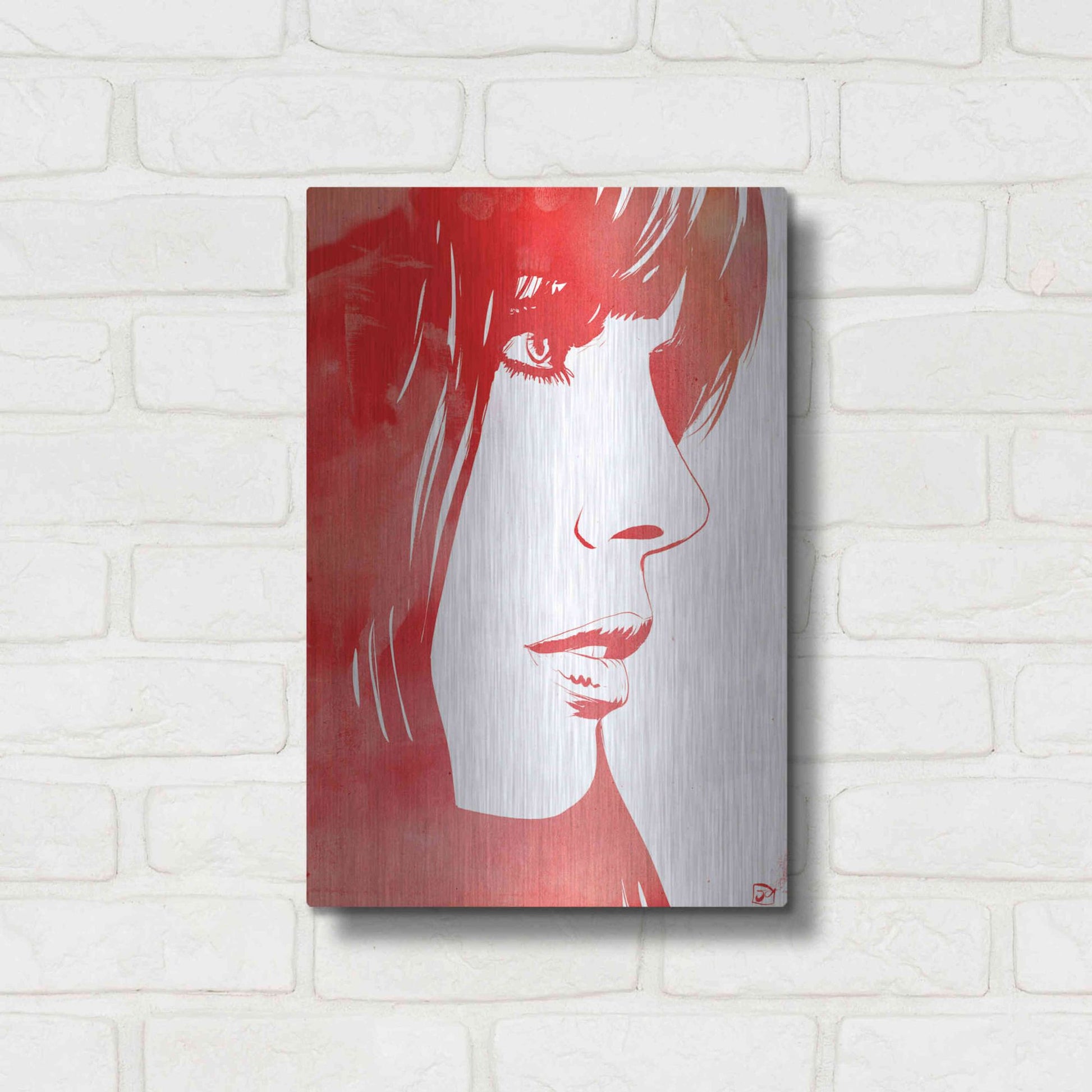 Luxe Metal Art 'Portrait in Red' by Giuseppe Cristiano, Metal Wall Art,12x16